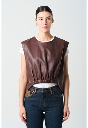 Camisa Iris De Cuero Para Mujer Elástico Delantero Camisa Iris De Cuero Para Mujer Elástico Delantero Cafe S VÉLEZ