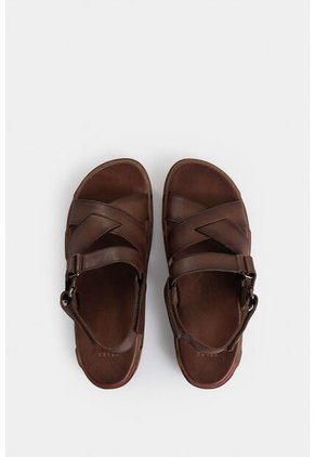 Sandalia Plana Monet De Cuero Para Hombre Capellada Cruzada Sandalia Plana Monet De Cuero Para Hombre Capellada Cruzada Cafe 43 VÉLEZ