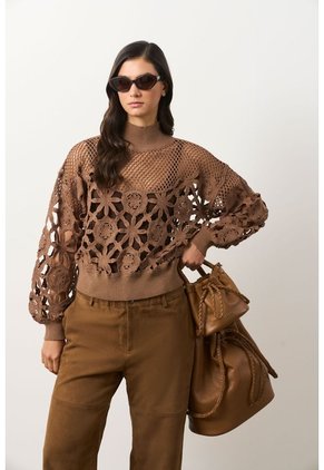 Sweater Oversize Cuello Alto En Algodón Para Mujer Runas Sweater Oversize Cuello Alto En Algodón Para Mujer Runas Tabaco XL VÉLEZ
