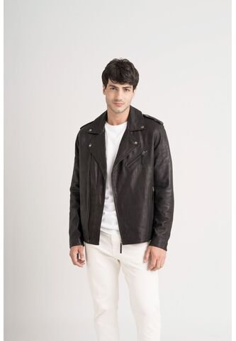 Chaqueta Biker Capri De Cuero Para Hombre Semi Ajustada Chaqueta Biker Capri De Cuero Para Hombre Semi Ajustada Negro XXL VÉLEZ Vélez