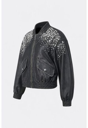 Chaqueta Bomber De Cuero Para Mujer Luzia Chaqueta Bomber De Cuero Para Mujer Luzia Negro XXL VÉLEZ