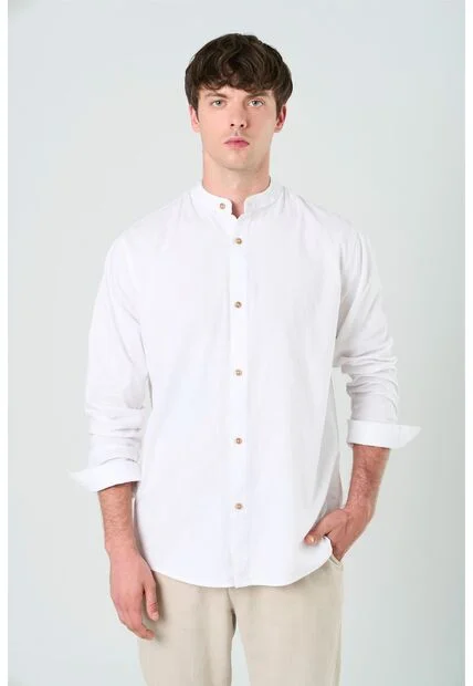 Camisa Manga Larga Para Hombre Cuello Nerú Camisa Manga Larga Para Hombre Cuello Nerú Blanco L VÉLEZ