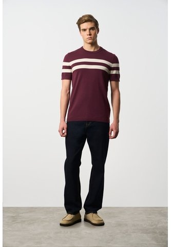 Camiseta Franjas 2 Tejida Para Hombre Manga Corta Camiseta Franjas 2 Tejida Para Hombre Manga Corta Vinotinto M VÉLEZ Vélez