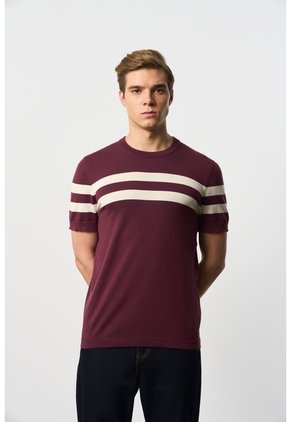 Camiseta Franjas 2 Tejida Para Hombre Manga Corta Camiseta Franjas 2 Tejida Para Hombre Manga Corta Vinotinto M VÉLEZ