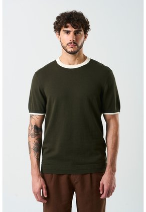 Camiseta Tejida Manga Corta Para Hombre Luminia Camiseta Tejida Manga Corta Para Hombre Luminia Verde Oliva XXL VÉLEZ