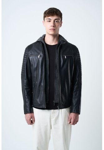 Chaqueta Belmont De Cuero Para Hombre Capucha Y Pechera Chaqueta Belmont De Cuero Para Hombre Capucha Y Pechera Negro XXXL VÉLEZ Vélez