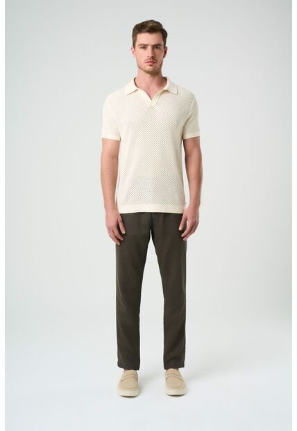 Pantalón Aron En Lino Para Hombre Ribete Cuero Pantalón Aron En Lino Para Hombre Ribete Cuero Verde Oliva 32 VÉLEZ