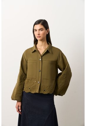 Chaqueta En Dril Para Mujer Runas Chaqueta En Dril Para Mujer Runas Verde Oliva M VÉLEZ