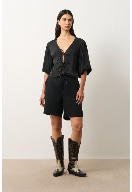 Camisa Kusa Con Efecto Satinado Para Mujer Camisa Kusa Con Efecto Satinado Para Mujer Negro L VÉLEZ