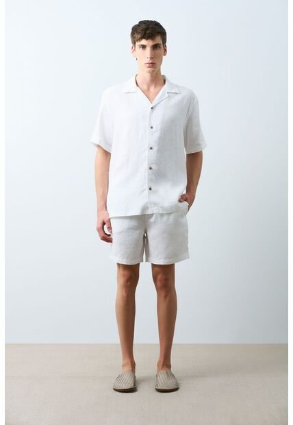 Camisa Manga Corta En Lino Para Hombre Málaga Camisa Manga Corta En Lino Para Hombre Málaga Blanco M VÉLEZ