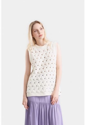Chaleco Alba Tejido Para Mujer Rectilíneo Chaleco Alba Tejido Para Mujer Rectilíneo Crema S VÉLEZ Vélez