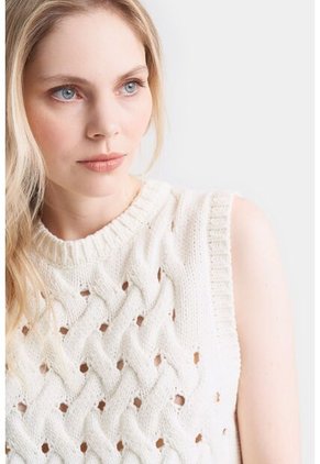 Chaleco Alba Tejido Para Mujer Rectilíneo Chaleco Alba Tejido Para Mujer Rectilíneo Crema S VÉLEZ