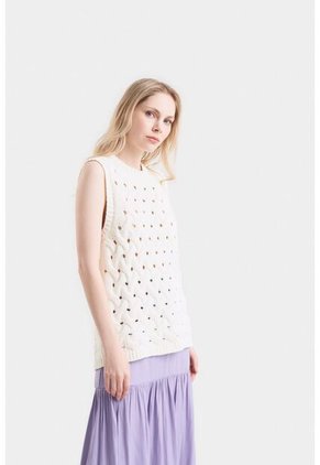 Chaleco Alba Tejido Para Mujer Rectilíneo Chaleco Alba Tejido Para Mujer Rectilíneo Crema S VÉLEZ