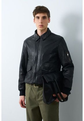 Chaqueta Aviador De Cuero Para Hombre Nila Chaqueta Aviador De Cuero Para Hombre Nila Negro XL VÉLEZ