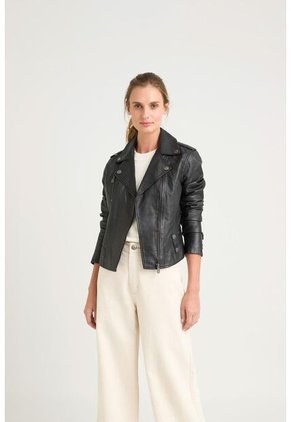 Chaqueta Biker De Cuero Para Mujer Charreteras Negro Chaqueta Biker De Cuero Para Mujer Charreteras Negro L VÉLEZ