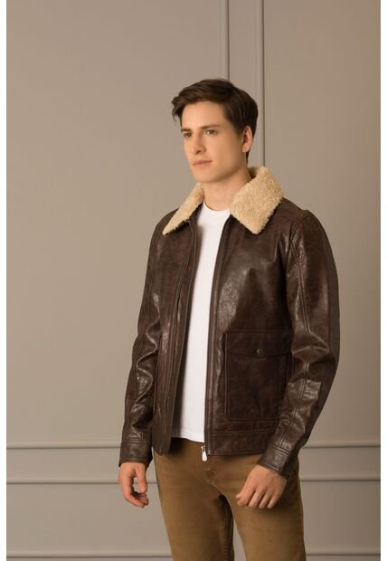 Chaqueta Aviador Amber De Cuero Para Hombre Cuello Ovejero Cafe Chaqueta Aviador Amber De Cuero Para Hombre Cuello Ovejero Cafe L Vélez