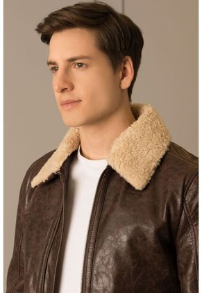 Chaqueta Aviador Amber De Cuero Para Hombre Cuello Ovejero Cafe Chaqueta Aviador Amber De Cuero Para Hombre Cuello Ovejero Cafe L Vélez