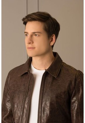 Chaqueta Aviador Amber De Cuero Para Hombre Cuello Ovejero Cafe Chaqueta Aviador Amber De Cuero Para Hombre Cuello Ovejero Cafe L Vélez