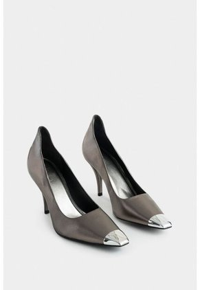 Tacones Cerrados Iris De Cuero Para Mujer Puntera Metálica Tacones Cerrados Iris De Cuero Para Mujer Puntera Metálica Plata 41 Vélez