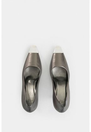 Tacones Cerrados Iris De Cuero Para Mujer Puntera Metálica Tacones Cerrados Iris De Cuero Para Mujer Puntera Metálica Plata 41 Vélez