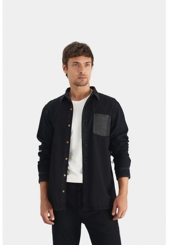 Sobrecamisa Duna Manga Larga De Algodón Para Hombre Bolsillo En Cuero Sobrecamisa Duna Manga Larga De Algodón Para Hombre Bolsillo En Cuero Negro L VÉLEZ Vélez