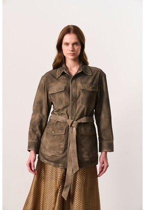 Chaqueta Parka En Gamuza Envejecida Para Mujer Lumbre Chaqueta Parka En Gamuza Envejecida Para Mujer Lumbre Verde Oliva S VÉLEZ