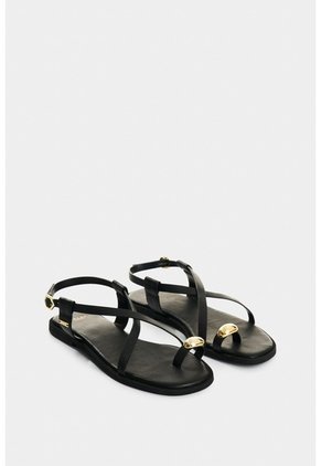Sandalia Plana De Cuero Para Mujer Kira Sandalia Plana De Cuero Para Mujer Kira Negro 41 VÉLEZ