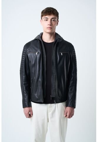 Chaqueta Belmont De Cuero Para Hombre Capucha Y Pechera Chaqueta Belmont De Cuero Para Hombre Capucha Y Pechera Negro XXL VÉLEZ Vélez