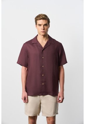 Camisa Manga Corta En Lino Para Hombre Málaga Camisa Manga Corta En Lino Para Hombre Málaga Vinotinto M VÉLEZ