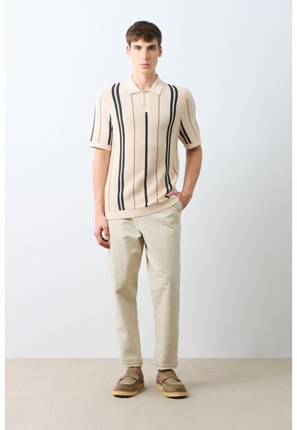 Polo Manga Corta Tejida Para Hombre Espectral Polo Manga Corta Tejida Para Hombre Espectral Crema S VÉLEZ