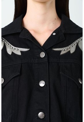 Chaqueta Trucker En Denim Y Cuero Para Mujer Soren Chaqueta Trucker En Denim Y Cuero Para Mujer Soren Negro XS VÉLEZ
