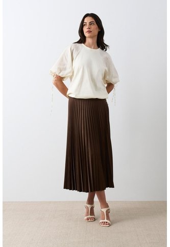 Camiseta En Lino Y Tejido De Punto Para Mujer Gael Camiseta En Lino Y Tejido De Punto Para Mujer Gael Crema L VÉLEZ Vélez