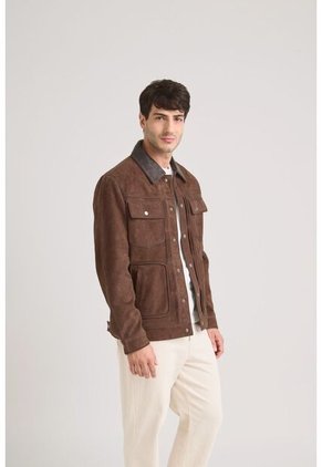 Chaqueta Aron En Gamuza Para Hombre Detalle Cuero Chaqueta Aron En Gamuza Para Hombre Detalle Cuero Cafe S VÉLEZ