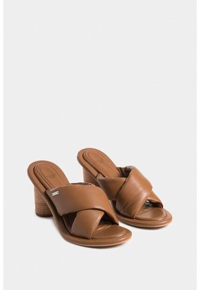 Sandalia Tacón Mawi De Cuero Para Mujer Tiras Abombadas Sandalia Tacón Mawi De Cuero Para Mujer Tiras Abombadas Miel 40 VÉLEZ