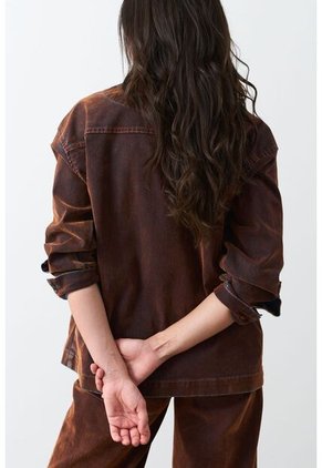 Chaqueta Oversized En Denim Gamuzado Para Mujer Bronce Chaqueta Oversized En Denim Gamuzado Para Mujer Bronce Bronce L VÉLEZ