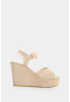 Sandalia Plataforma En Cuero Gamuzado Para Mujer Muna Sandalia Plataforma En Cuero Gamuzado Para Mujer Muna Crema 39 VÉLEZ