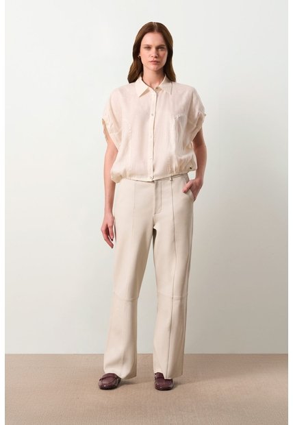 Camisa Manga Corta En Lino Para Mujer Faro Camisa Manga Corta En Lino Para Mujer Faro Crema M VÉLEZ
