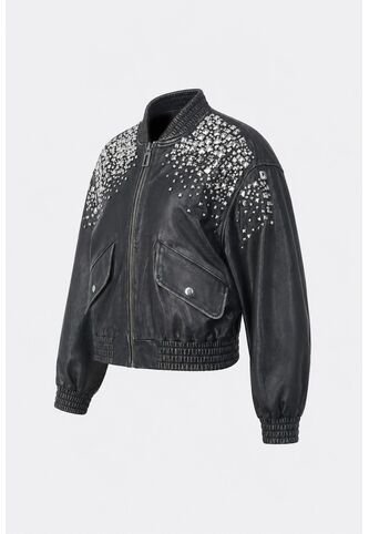 Chaqueta Bomber De Cuero Para Mujer Luzia Chaqueta Bomber De Cuero Para Mujer Luzia Negro XL VÉLEZ Vélez