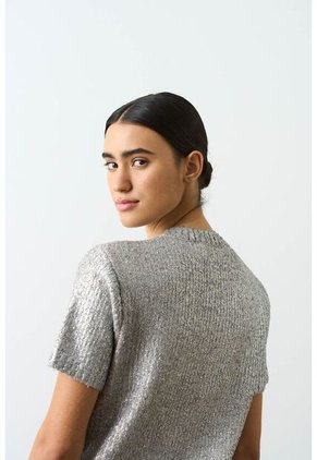 Camiseta Manga Corta Tejida Para Mujer Aura Camiseta Manga Corta Tejida Para Mujer Aura Plata M VÉLEZ