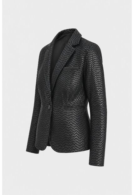 Blazer Tatacoa En Cuero Tejido Para Mujer Silueta Recta Blazer Tatacoa En Cuero Tejido Para Mujer Silueta Recta Negro M VÉLEZ