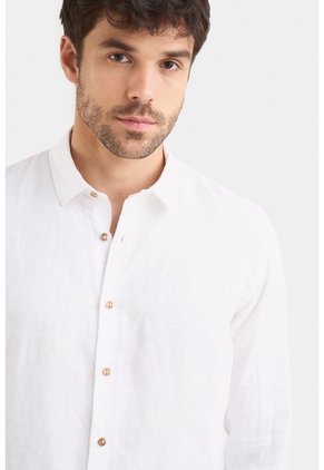 Camisa Manga Larga En Lino Para Hombre Silueta Semi Ajustada Camisa Manga Larga En Lino Para Hombre Silueta Semi Ajustada Blanco L VÉLEZ