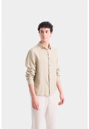 Camisa Manga Larga En Lino Para Hombre Silueta Semi Ajustada Camisa Manga Larga En Lino Para Hombre Silueta Semi Ajustada Verde Oliva S VÉLEZ