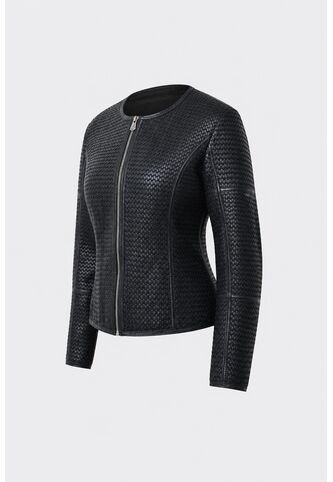 Chaqueta De Cuero Tejido Para Mujer Woven Chaqueta De Cuero Tejido Para Mujer Woven Negro S VÉLEZ Vélez