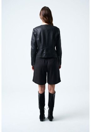 Chaqueta De Cuero Tejido Para Mujer Woven Chaqueta De Cuero Tejido Para Mujer Woven Negro S VÉLEZ