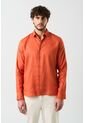 Camisa Manga Larga En Lino Para Hombre Silueta Semi Ajustada Camisa Manga Larga En Lino Para Hombre Silueta Semi Ajustada Naranja XXL VÉLEZ de Vélez