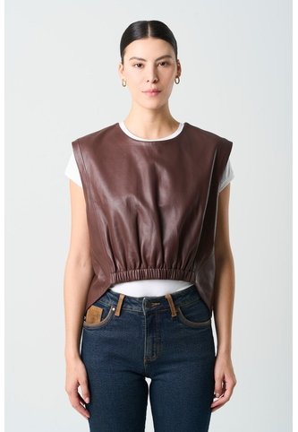 Camisa Iris De Cuero Para Mujer Elástico Delantero Camisa Iris De Cuero Para Mujer Elástico Delantero Cafe L VÉLEZ Vélez