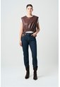 Camisa Iris De Cuero Para Mujer Elástico Delantero Camisa Iris De Cuero Para Mujer Elástico Delantero Cafe L VÉLEZ de Vélez
