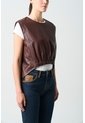 Camisa Iris De Cuero Para Mujer Elástico Delantero Camisa Iris De Cuero Para Mujer Elástico Delantero Cafe L VÉLEZ de Vélez