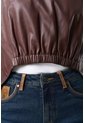 Camisa Iris De Cuero Para Mujer Elástico Delantero Camisa Iris De Cuero Para Mujer Elástico Delantero Cafe L VÉLEZ de Vélez