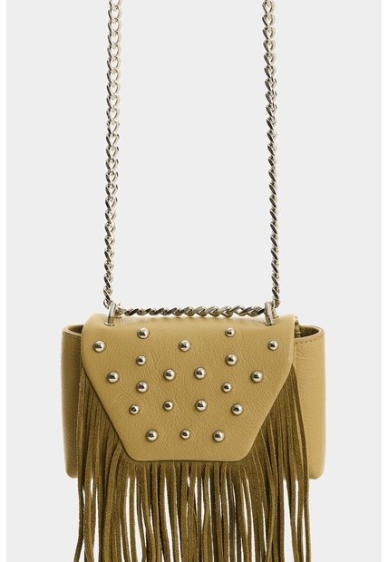 Bandolera Mini Lili De Cuero Con Flecos Y Taches Para Mujer Bandolera Mini Lili De Cuero Con Flecos Y Taches Para Mujer Verde Oliva VÉLEZ